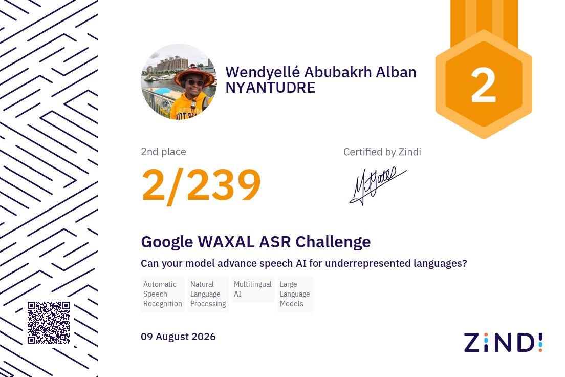 The Google WAXAL ASR Challenge final standings, 2nd place